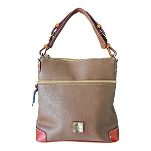 Dooney & Bourke Brown Tan Pebbled Leather Brass Buckle Shoulder Bag Old Money